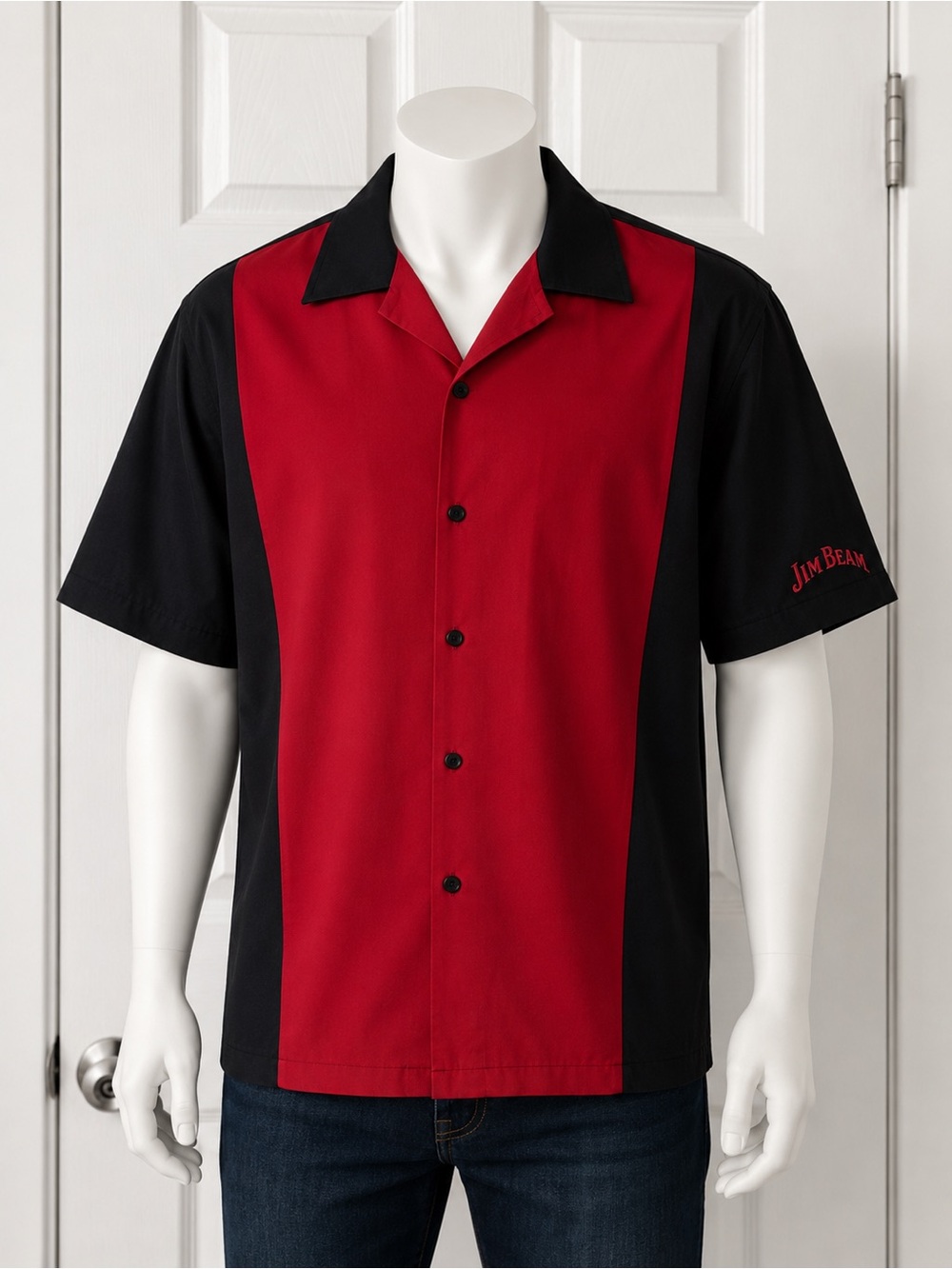 Jim Beam Bowling Shirt XXL Black Red Colorblock Button Front Retro Camp Shirt